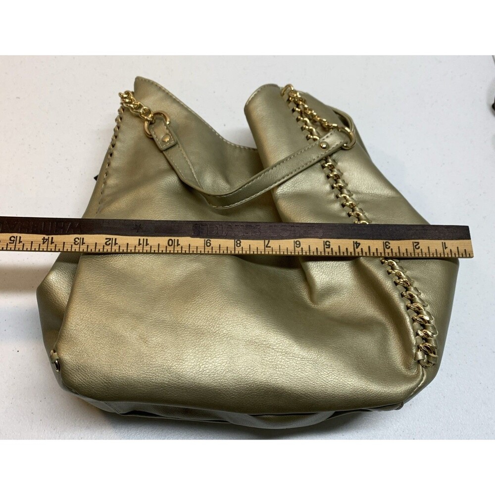 New Bebe Colette Triple Entry Gold Metallic Chain Purse Shoulder Bag Tote $109 - Picture 6 of 10